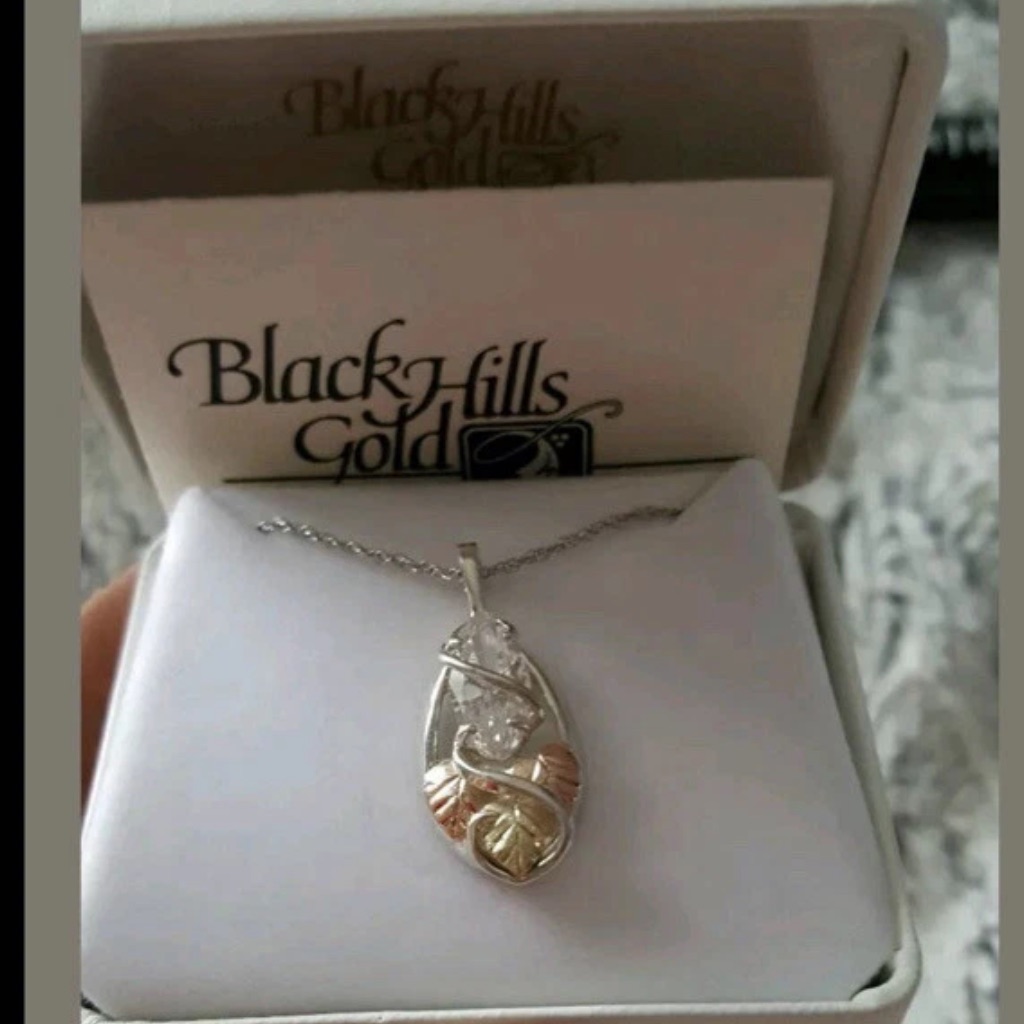 Brand New Sterling Silver Marquise 12k Black Hills Gold Cz Pendant Necklace 275$